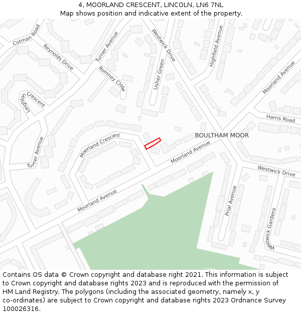 4, MOORLAND CRESCENT, LINCOLN, LN6 7NL: Location map and indicative extent of plot