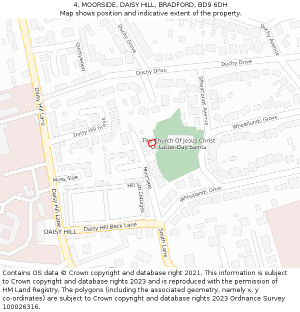 4, MOORSIDE, DAISY HILL, BRADFORD, BD9 6DH: Location map and indicative extent of plot