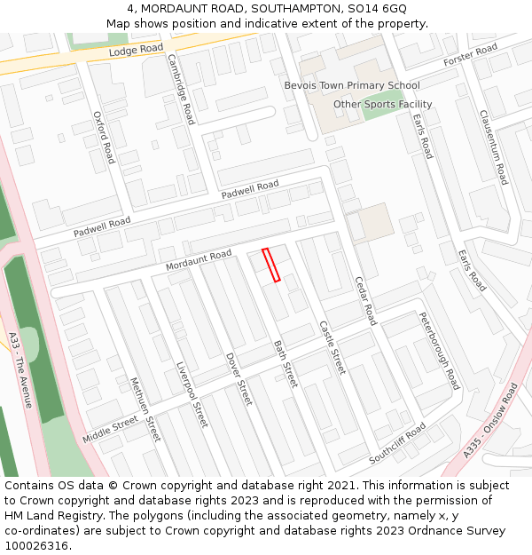 4, MORDAUNT ROAD, SOUTHAMPTON, SO14 6GQ: Location map and indicative extent of plot