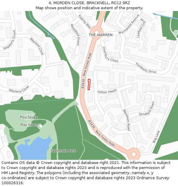 4, MORDEN CLOSE, BRACKNELL, RG12 9RZ: Location map and indicative extent of plot