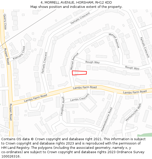 4, MORRELL AVENUE, HORSHAM, RH12 4DD: Location map and indicative extent of plot