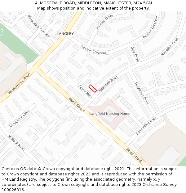 4, MOSEDALE ROAD, MIDDLETON, MANCHESTER, M24 5GN: Location map and indicative extent of plot