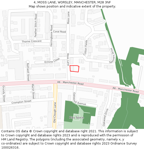 4, MOSS LANE, WORSLEY, MANCHESTER, M28 3NF: Location map and indicative extent of plot