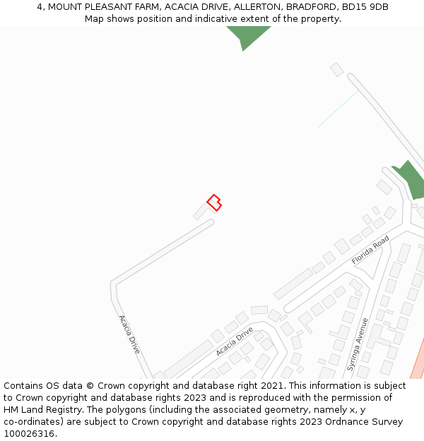 4, MOUNT PLEASANT FARM, ACACIA DRIVE, ALLERTON, BRADFORD, BD15 9DB: Location map and indicative extent of plot