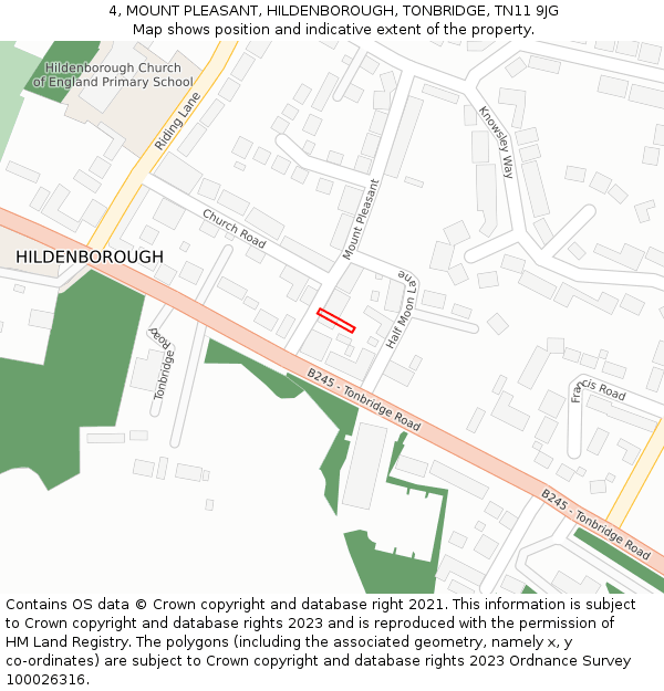 4, MOUNT PLEASANT, HILDENBOROUGH, TONBRIDGE, TN11 9JG: Location map and indicative extent of plot