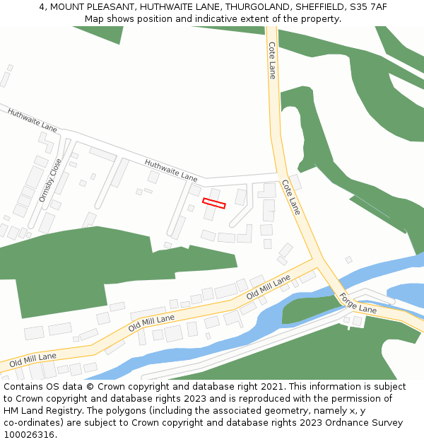 4, MOUNT PLEASANT, HUTHWAITE LANE, THURGOLAND, SHEFFIELD, S35 7AF: Location map and indicative extent of plot