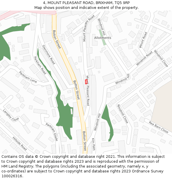 4, MOUNT PLEASANT ROAD, BRIXHAM, TQ5 9RP: Location map and indicative extent of plot