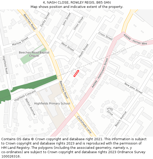 4, NASH CLOSE, ROWLEY REGIS, B65 0AN: Location map and indicative extent of plot