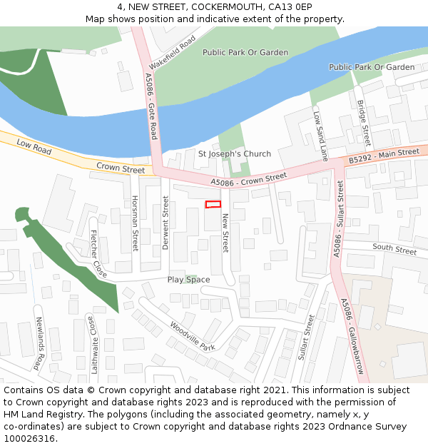 4, NEW STREET, COCKERMOUTH, CA13 0EP: Location map and indicative extent of plot