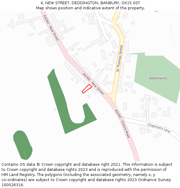 4, NEW STREET, DEDDINGTON, BANBURY, OX15 0ST: Location map and indicative extent of plot