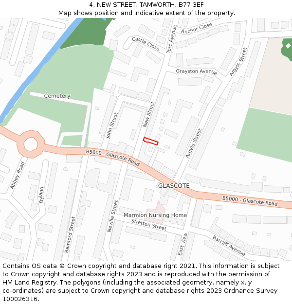 4, NEW STREET, TAMWORTH, B77 3EF: Location map and indicative extent of plot