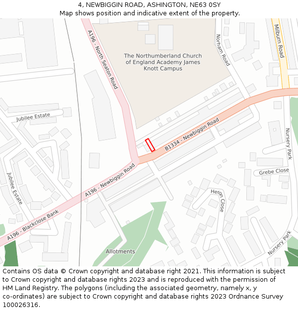 4, NEWBIGGIN ROAD, ASHINGTON, NE63 0SY: Location map and indicative extent of plot