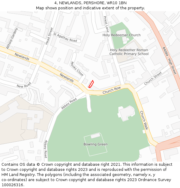 4, NEWLANDS, PERSHORE, WR10 1BN: Location map and indicative extent of plot