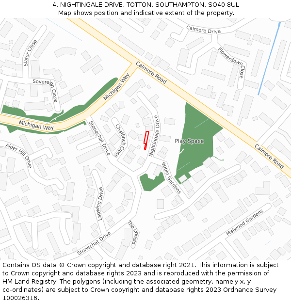 4, NIGHTINGALE DRIVE, TOTTON, SOUTHAMPTON, SO40 8UL: Location map and indicative extent of plot