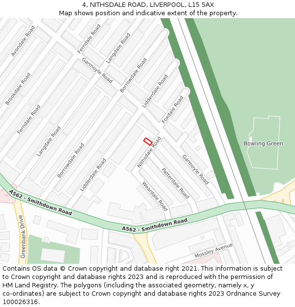 4, NITHSDALE ROAD, LIVERPOOL, L15 5AX: Location map and indicative extent of plot