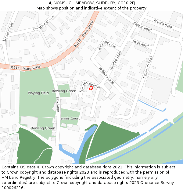 4, NONSUCH MEADOW, SUDBURY, CO10 2FJ: Location map and indicative extent of plot