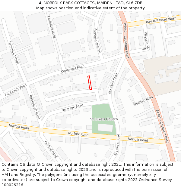 4, NORFOLK PARK COTTAGES, MAIDENHEAD, SL6 7DR: Location map and indicative extent of plot
