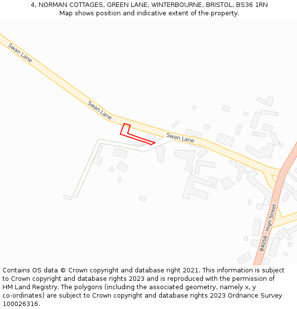 4, NORMAN COTTAGES, GREEN LANE, WINTERBOURNE, BRISTOL, BS36 1RN: Location map and indicative extent of plot
