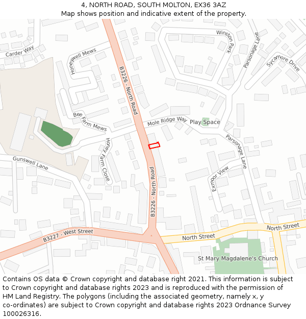 4, NORTH ROAD, SOUTH MOLTON, EX36 3AZ: Location map and indicative extent of plot