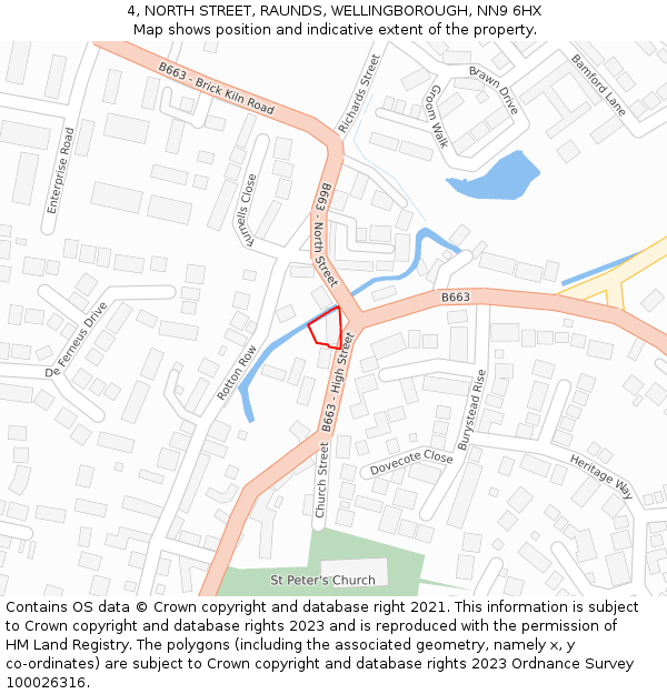 4, NORTH STREET, RAUNDS, WELLINGBOROUGH, NN9 6HX: Location map and indicative extent of plot