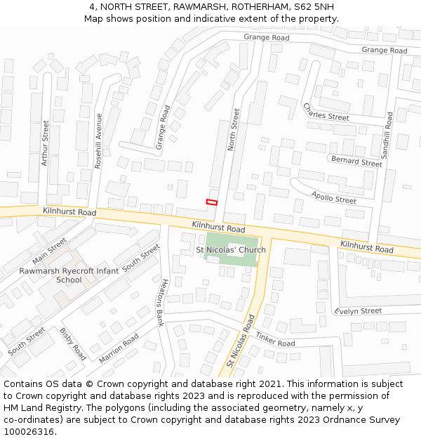 4, NORTH STREET, RAWMARSH, ROTHERHAM, S62 5NH: Location map and indicative extent of plot