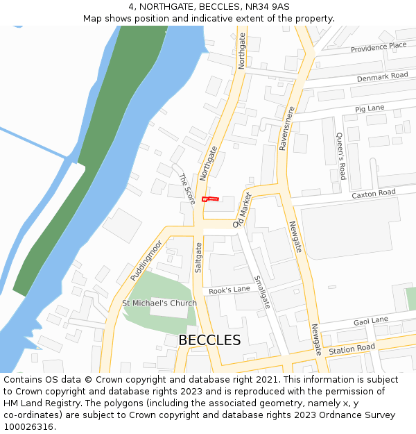 4, NORTHGATE, BECCLES, NR34 9AS: Location map and indicative extent of plot