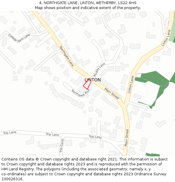 4, NORTHGATE LANE, LINTON, WETHERBY, LS22 4HS: Location map and indicative extent of plot