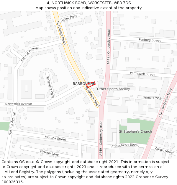 4, NORTHWICK ROAD, WORCESTER, WR3 7DS: Location map and indicative extent of plot