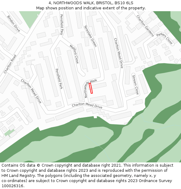 4, NORTHWOODS WALK, BRISTOL, BS10 6LS: Location map and indicative extent of plot