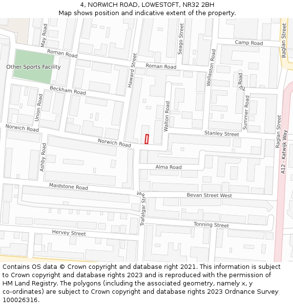 4, NORWICH ROAD, LOWESTOFT, NR32 2BH: Location map and indicative extent of plot