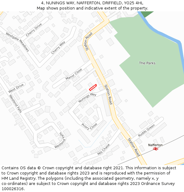 4, NUNINGS WAY, NAFFERTON, DRIFFIELD, YO25 4HL: Location map and indicative extent of plot