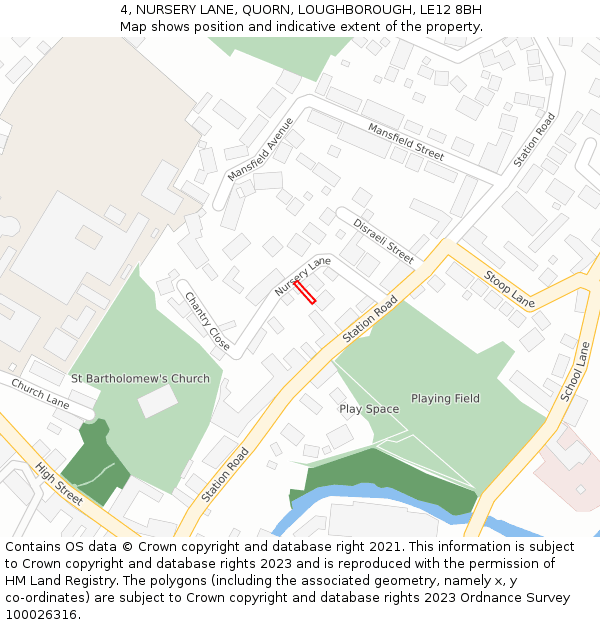 4, NURSERY LANE, QUORN, LOUGHBOROUGH, LE12 8BH: Location map and indicative extent of plot