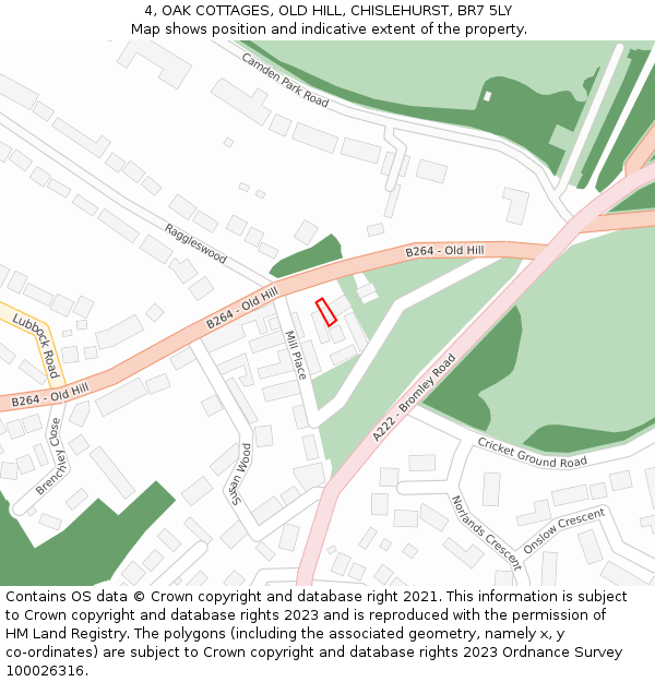 4, OAK COTTAGES, OLD HILL, CHISLEHURST, BR7 5LY: Location map and indicative extent of plot
