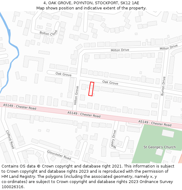 4, OAK GROVE, POYNTON, STOCKPORT, SK12 1AE: Location map and indicative extent of plot