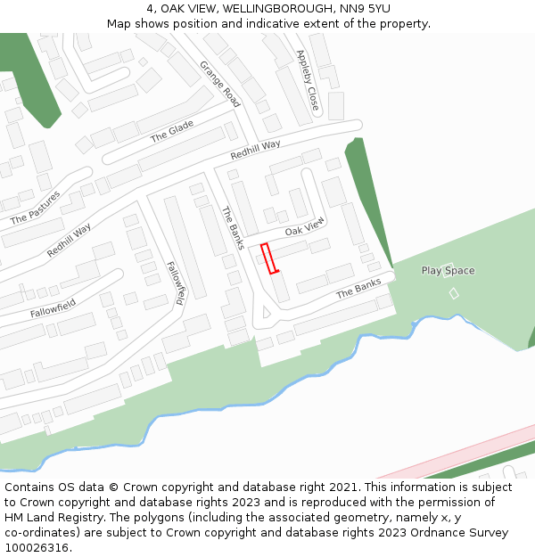 4, OAK VIEW, WELLINGBOROUGH, NN9 5YU: Location map and indicative extent of plot