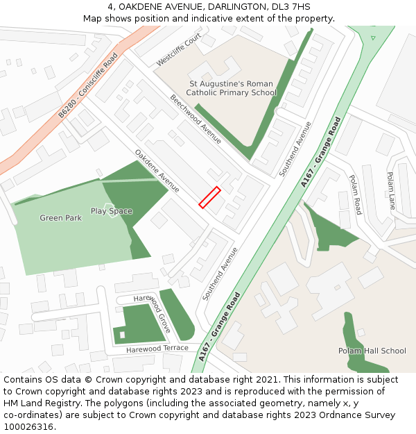 4, OAKDENE AVENUE, DARLINGTON, DL3 7HS: Location map and indicative extent of plot
