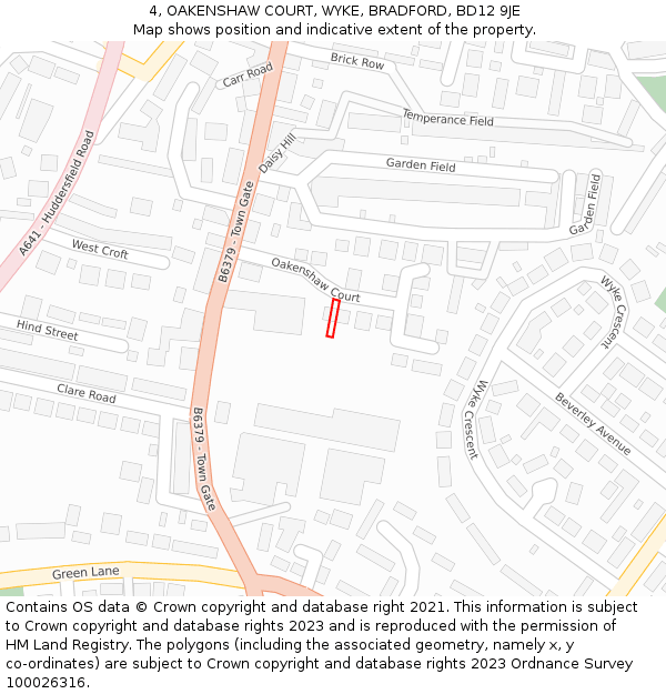 4, OAKENSHAW COURT, WYKE, BRADFORD, BD12 9JE: Location map and indicative extent of plot