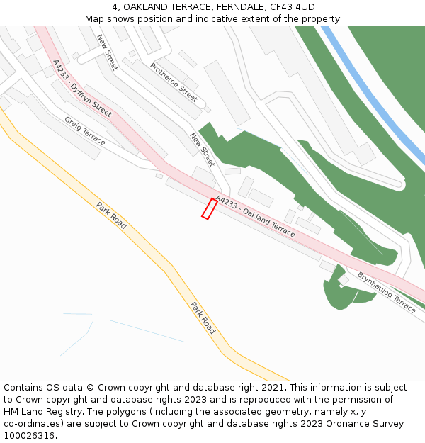 4, OAKLAND TERRACE, FERNDALE, CF43 4UD: Location map and indicative extent of plot