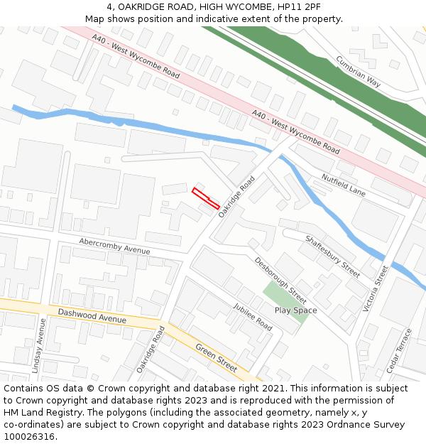 4, OAKRIDGE ROAD, HIGH WYCOMBE, HP11 2PF: Location map and indicative extent of plot