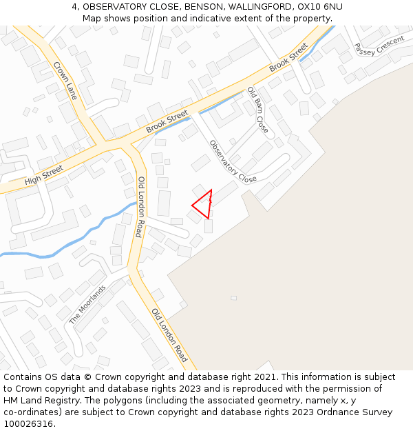 4, OBSERVATORY CLOSE, BENSON, WALLINGFORD, OX10 6NU: Location map and indicative extent of plot