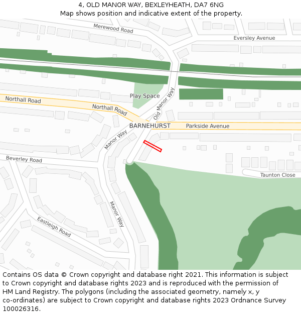 4, OLD MANOR WAY, BEXLEYHEATH, DA7 6NG: Location map and indicative extent of plot