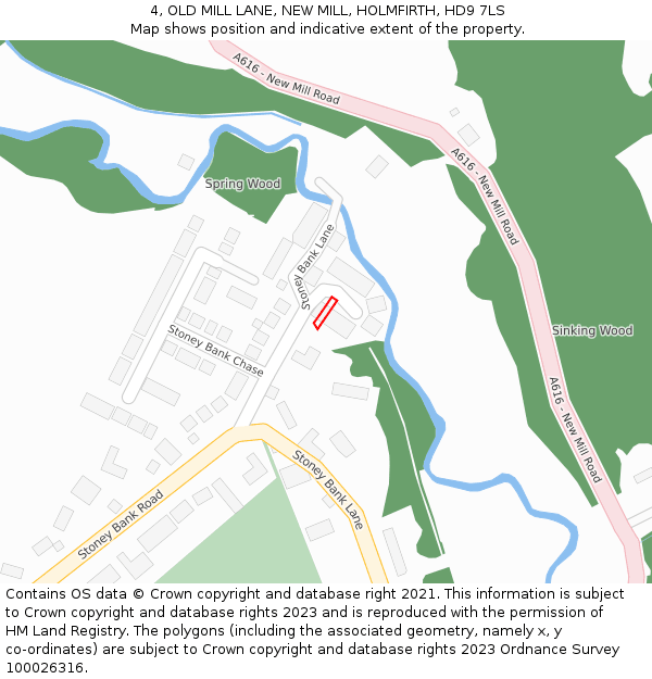 4, OLD MILL LANE, NEW MILL, HOLMFIRTH, HD9 7LS: Location map and indicative extent of plot
