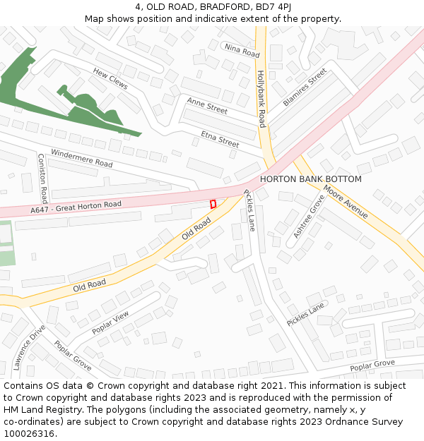 4, OLD ROAD, BRADFORD, BD7 4PJ: Location map and indicative extent of plot