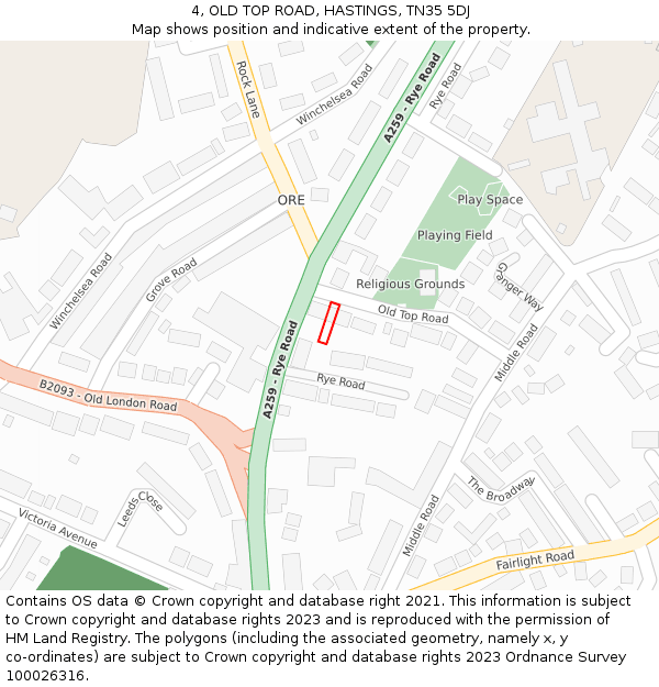 4, OLD TOP ROAD, HASTINGS, TN35 5DJ: Location map and indicative extent of plot