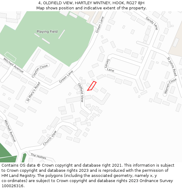 4, OLDFIELD VIEW, HARTLEY WINTNEY, HOOK, RG27 8JH: Location map and indicative extent of plot