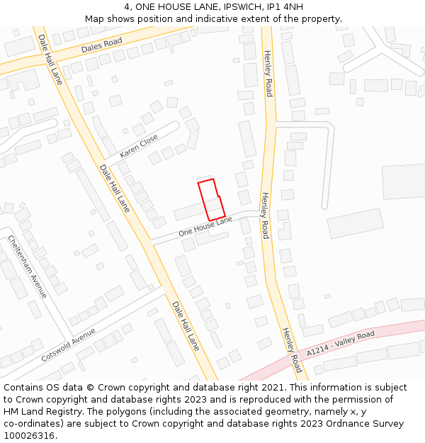 4, ONE HOUSE LANE, IPSWICH, IP1 4NH: Location map and indicative extent of plot