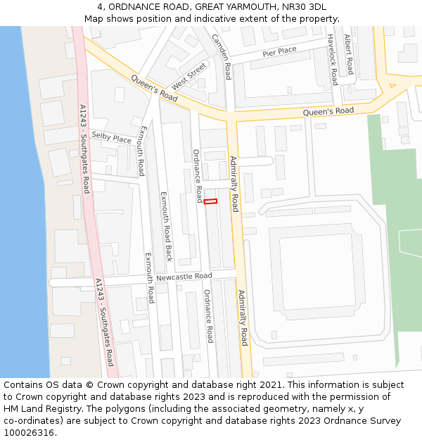 4, ORDNANCE ROAD, GREAT YARMOUTH, NR30 3DL: Location map and indicative extent of plot