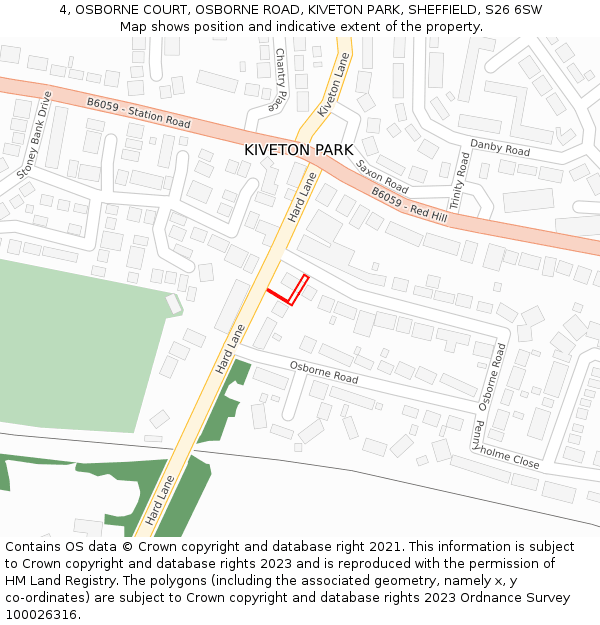 4, OSBORNE COURT, OSBORNE ROAD, KIVETON PARK, SHEFFIELD, S26 6SW: Location map and indicative extent of plot