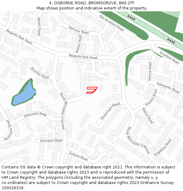 4, OSBORNE ROAD, BROMSGROVE, B60 2TF: Location map and indicative extent of plot