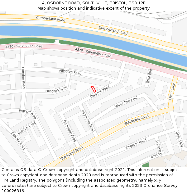 4, OSBORNE ROAD, SOUTHVILLE, BRISTOL, BS3 1PR: Location map and indicative extent of plot